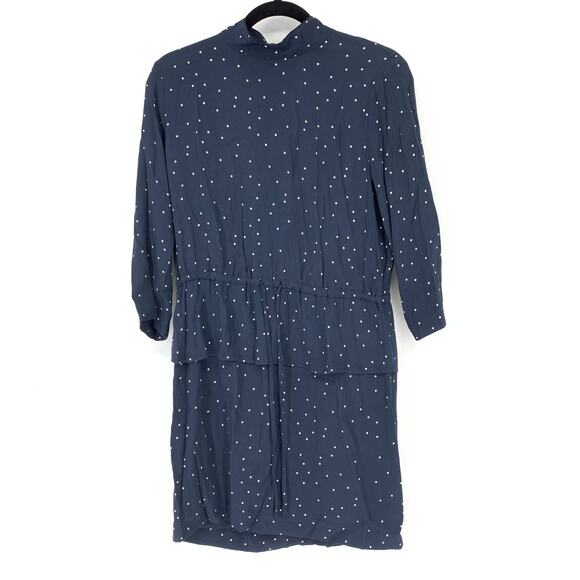Ganni Women's Size 36 US S Blue Rosemont Crepe Dress Dotted Eclipse Full Zipped - Picture 2 of 8